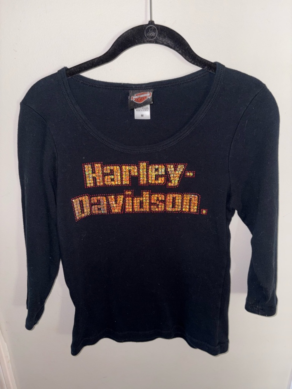 Women’s Harley-Davidson Black Tee Harley DAVIDSON LOGO Orange Accent SEQUINS